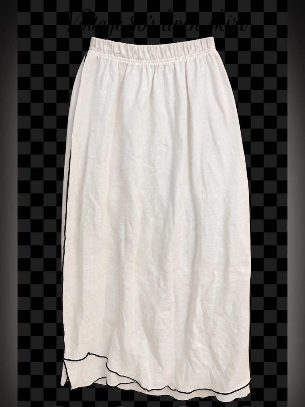 Vintage 80’s- XIAO - Linen Maxi Skirt with Contrast Trum- elastic waist